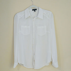 White Sheer Blouse with Lace Details